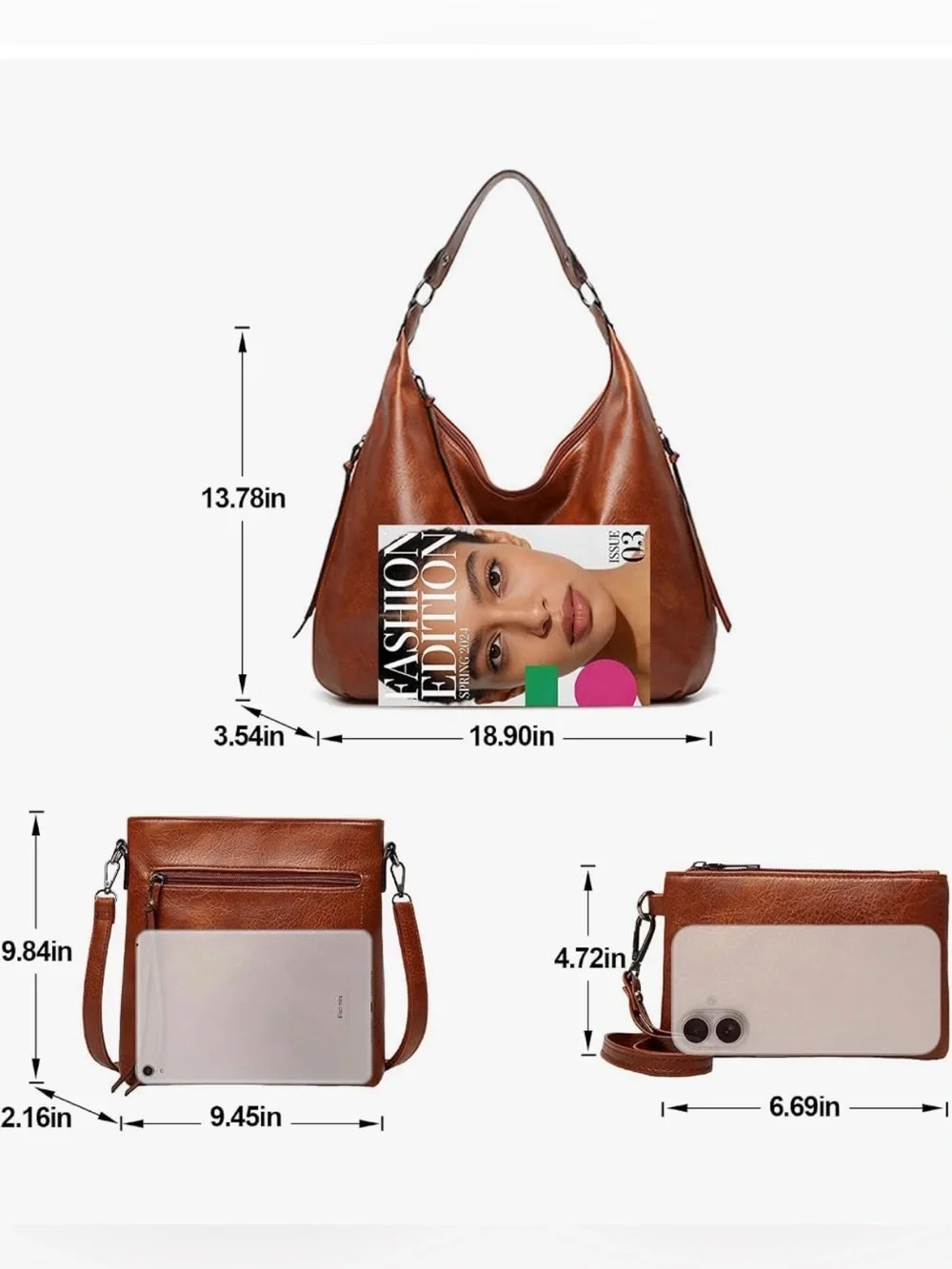 NWT - Auralith Soft Leather Handbags for Women - 3 Piece Set